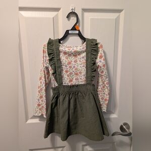 Carter's | Olive Green Corduroy Overall Jumper W/  Floral Shirt